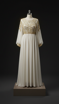 Ivory Veil Chiffon Panel Dress with Antique Gold Accents